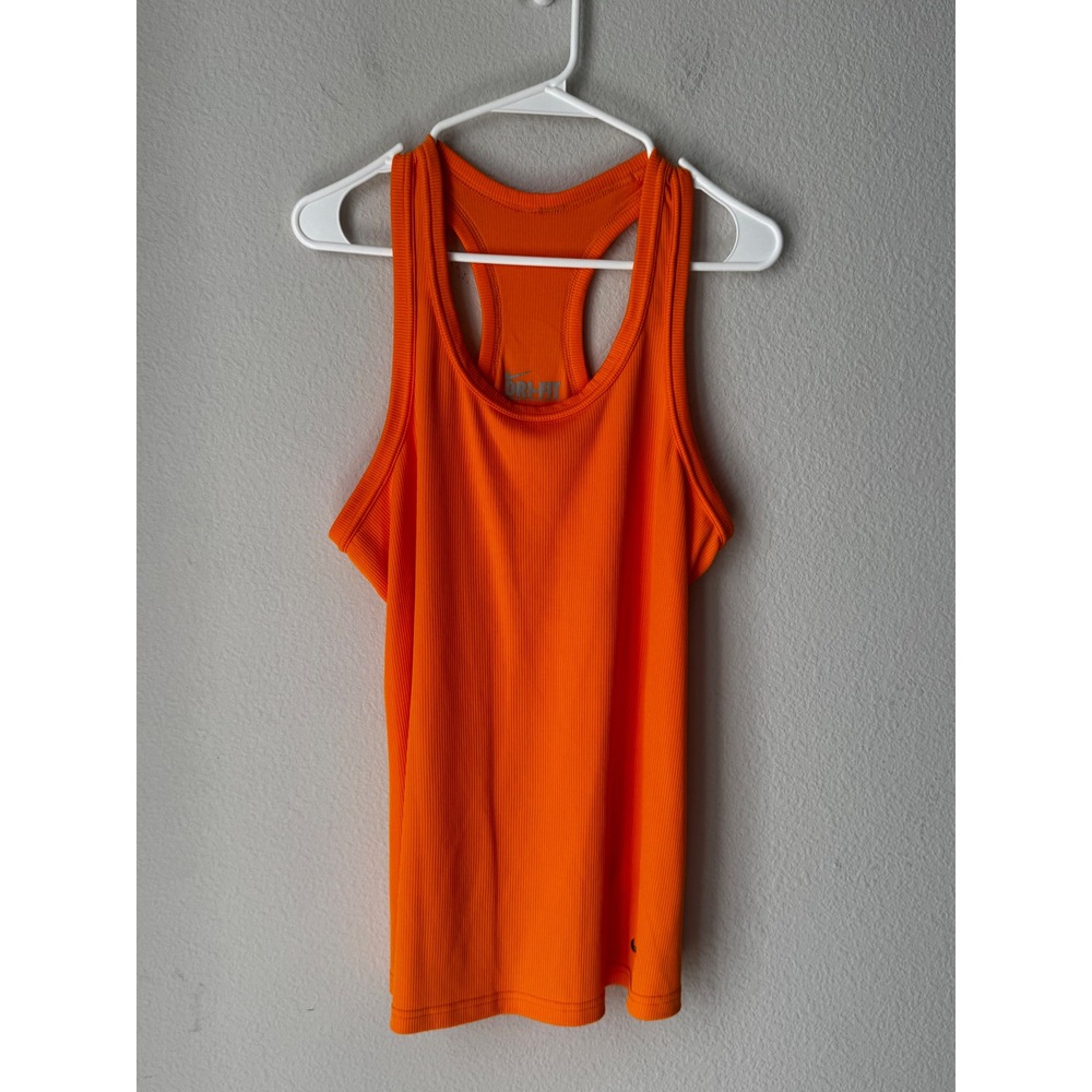 Nike Dri-FIT Ribbed Racerback Tank Top Orange Tight Fit Large